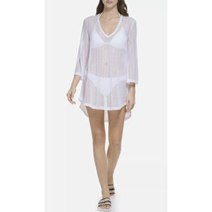 Calvin Klein Women's V Neck Zig-zag Mesh Pull Over Swim Cover-Up Size M 11162